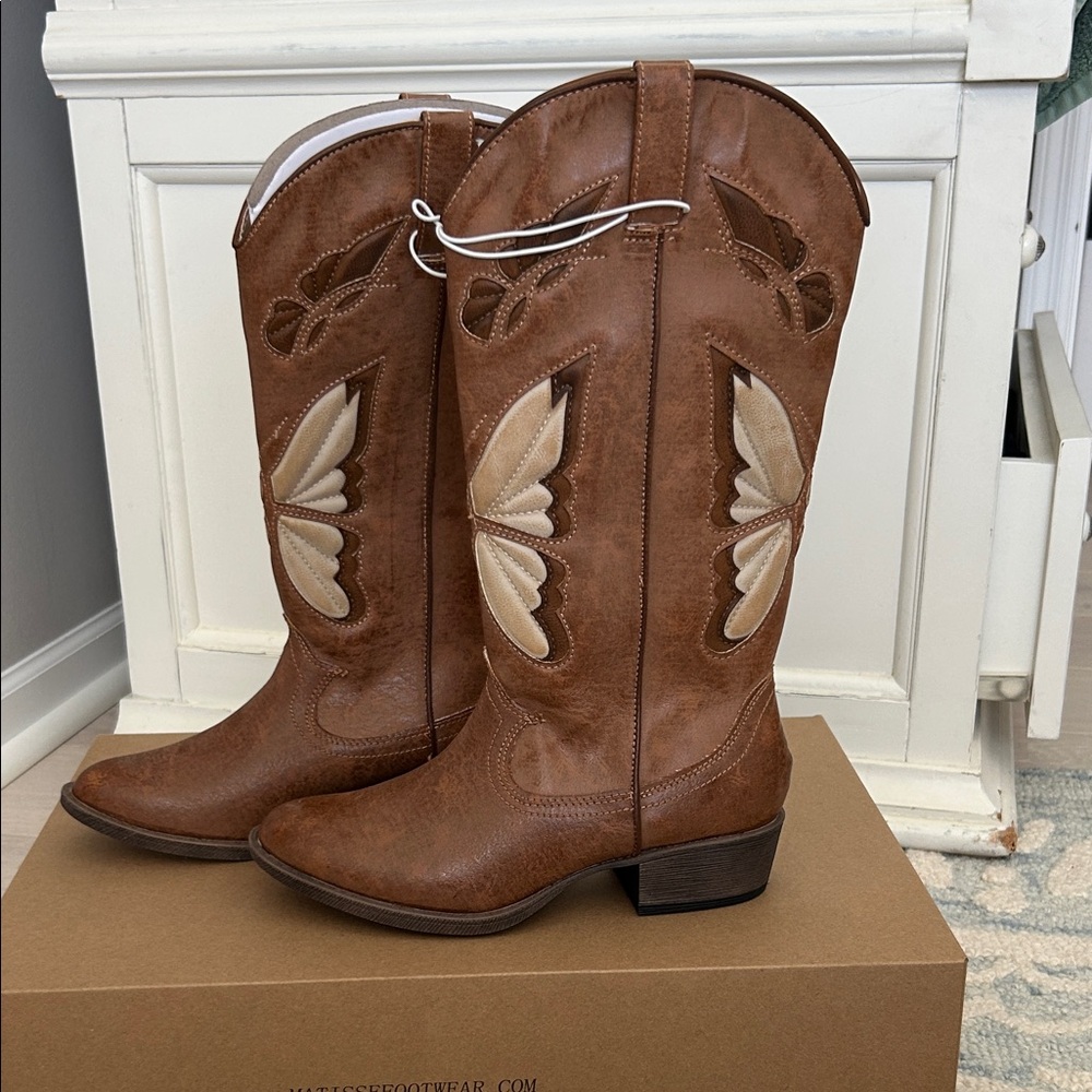 Matisse Brown and Cream Heeled Boots